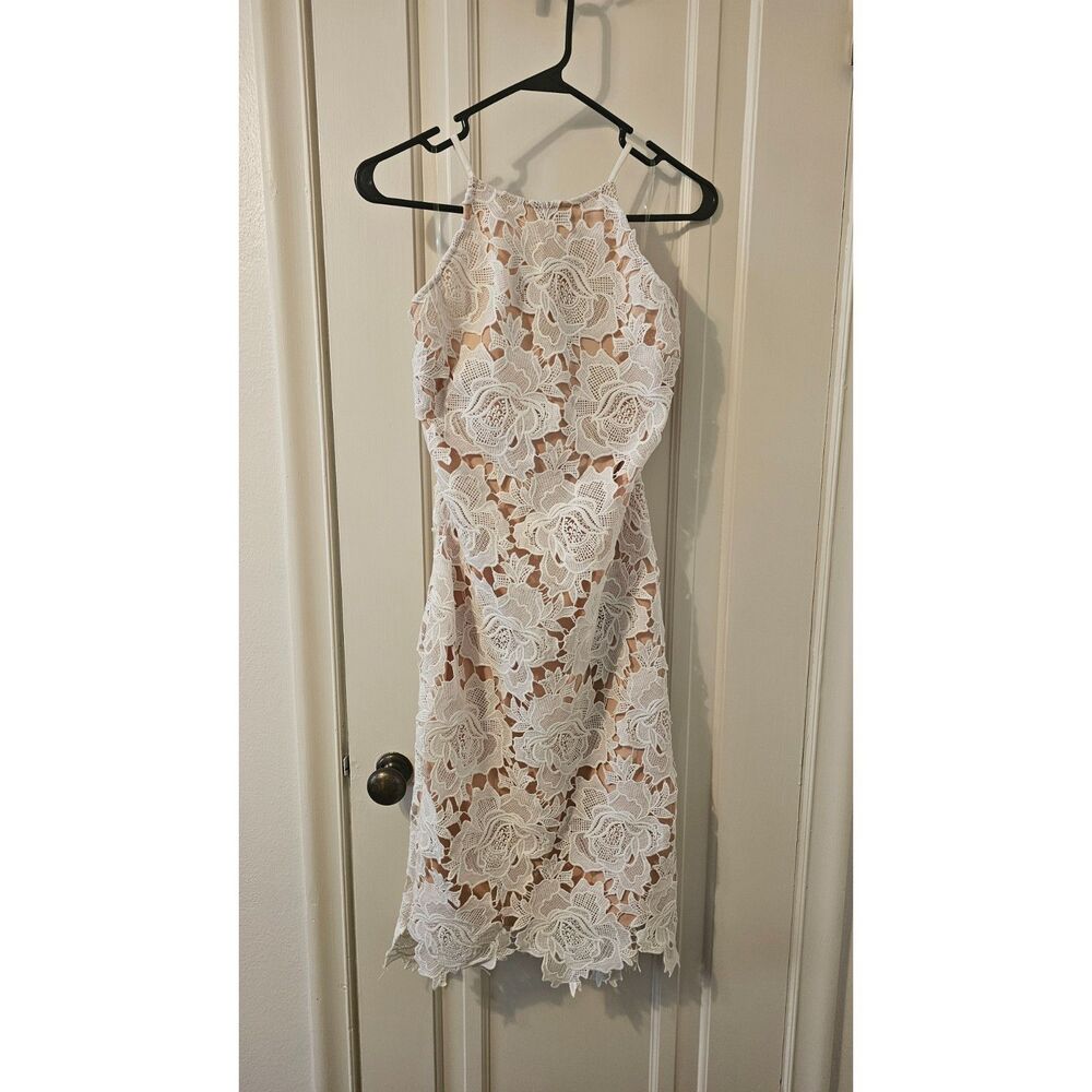 Just Me White Floral Lace Sleeveless Sheath Bodycon Cocktail Dress